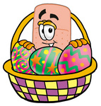 Clip art Graphic of a Bandaid Bandage Cartoon Character in an Easter Basket Full of Decorated Easter Eggs