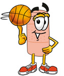 Clip art Graphic of a Bandaid Bandage Cartoon Character Spinning a Basketball on His Finger