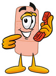 Clip art Graphic of a Bandaid Bandage Cartoon Character Holding a Telephone