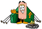 Clip art Graphic of a Bandaid Bandage Cartoon Character Camping With a Tent and Fire