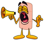 Clip art Graphic of a Bandaid Bandage Cartoon Character Screaming Into a Megaphone
