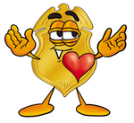 Clip art Graphic of a Gold Law Enforcement Police Badge Cartoon Character With His Heart Beating Out of His Chest