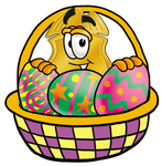 Clip art Graphic of a Gold Law Enforcement Police Badge Cartoon Character in an Easter Basket Full of Decorated Easter Eggs