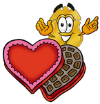 Clip art Graphic of a Gold Law Enforcement Police Badge Cartoon Character With an Open Box of Valentines Day Chocolate Candies