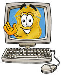 Clip art Graphic of a Gold Law Enforcement Police Badge Cartoon Character Waving From Inside a Computer Screen