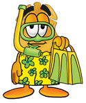 Clip art Graphic of a Gold Law Enforcement Police Badge Cartoon Character in Green and Yellow Snorkel Gear
