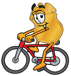 Clip art Graphic of a Gold Law Enforcement Police Badge Cartoon Character Riding a Bicycle