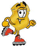 Clip art Graphic of a Gold Law Enforcement Police Badge Cartoon Character Roller Blading on Inline Skates