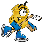 Clip art Graphic of a Gold Law Enforcement Police Badge Cartoon Character Playing Ice Hockey