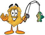 Clip art Graphic of a Gold Law Enforcement Police Badge Cartoon Character Holding a Fish on a Fishing Pole