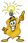 Clip art Graphic of a Gold Law Enforcement Police Badge Cartoon Character With a Bright Idea