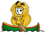 Clip art Graphic of a Gold Law Enforcement Police Badge Cartoon Character Rowing a Boat