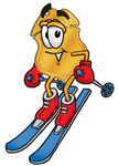 Clip art Graphic of a Gold Law Enforcement Police Badge Cartoon Character Skiing Downhill