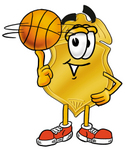 Clip art Graphic of a Gold Law Enforcement Police Badge Cartoon Character Spinning a Basketball on His Finger