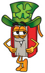 Clip Art Graphic of a Book Cartoon Character Wearing a Saint Patricks Day Hat With a Clover on it