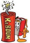 Clip Art Graphic of a Book Cartoon Character Standing With a Lit Stick of Dynamite