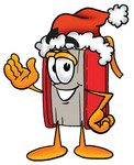 Clip Art Graphic of a Book Cartoon Character Wearing a Santa Hat and Waving