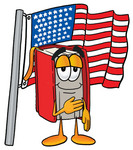 Clip Art Graphic of a Book Cartoon Character Pledging Allegiance to an American Flag