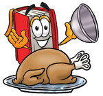 Clip Art Graphic of a Book Cartoon Character Serving a Thanksgiving Turkey on a Platter