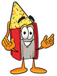 Clip Art Graphic of a Book Cartoon Character Wearing a Birthday Party Hat