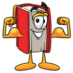 Clip Art Graphic of a Book Cartoon Character Flexing His Arm Muscles