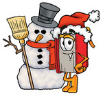 Clip Art Graphic of a Book Cartoon Character With a Snowman on Christmas