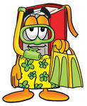 Clip Art Graphic of a Book Cartoon Character in Green and Yellow Snorkel Gear