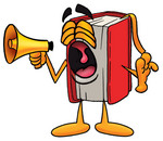 Clip Art Graphic of a Book Cartoon Character Screaming Into a Megaphone