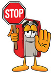 Clip Art Graphic of a Book Cartoon Character Holding a Stop Sign