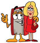 Clip Art Graphic of a Book Cartoon Character Talking to a Pretty Blond Woman