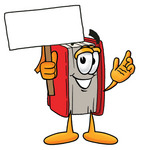 Clip Art Graphic of a Book Cartoon Character Holding a Blank Sign