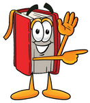 Clip Art Graphic of a Book Cartoon Character Waving and Pointing