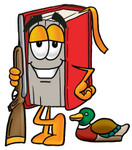 Clip Art Graphic of a Book Cartoon Character Duck Hunting, Standing With a Rifle and Duck