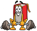 Clip Art Graphic of a Book Cartoon Character Lifting a Heavy Barbell