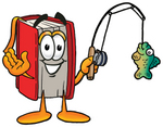 Clip Art Graphic of a Book Cartoon Character Holding a Fish on a Fishing Pole