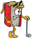 Clip Art Graphic of a Book Cartoon Character Leaning on a Golf Club While Golfing
