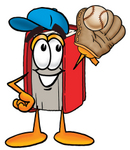 Clip Art Graphic of a Book Cartoon Character Catching a Baseball With a Glove