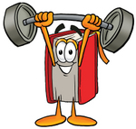 Clip Art Graphic of a Book Cartoon Character Holding a Heavy Barbell Above His Head