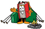 Clip Art Graphic of a Book Cartoon Character Camping With a Tent and Fire