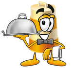 Clip art Graphic of a Construction Road Safety Barrel Cartoon Character Dressed as a Waiter and Holding a Serving Platter