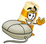 Clip art Graphic of a Construction Road Safety Barrel Cartoon Character With a Computer Mouse