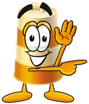 Clip art Graphic of a Construction Road Safety Barrel Cartoon Character Waving and Pointing