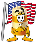 Clip art Graphic of a Construction Road Safety Barrel Cartoon Character Pledging Allegiance to an American Flag