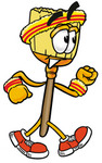 Clip Art Graphic of a Straw Broom Cartoon Character Speed Walking or Jogging