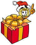 Clip Art Graphic of a Straw Broom Cartoon Character Standing by a Christmas Present