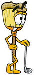 Clip Art Graphic of a Straw Broom Cartoon Character Leaning on a Golf Club While Golfing