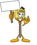 Clip Art Graphic of a Straw Broom Cartoon Character Holding a Blank Sign