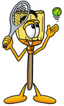 Clip Art Graphic of a Straw Broom Cartoon Character Preparing to Hit a Tennis Ball