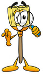 Clip Art Graphic of a Straw Broom Cartoon Character Looking Through a Magnifying Glass