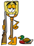 Clip Art Graphic of a Straw Broom Cartoon Character Duck Hunting, Standing With a Rifle and Duck